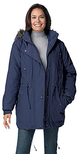 Woman Within Plus Size Quilt-Lined Taslon Anorak - 4X, Navy