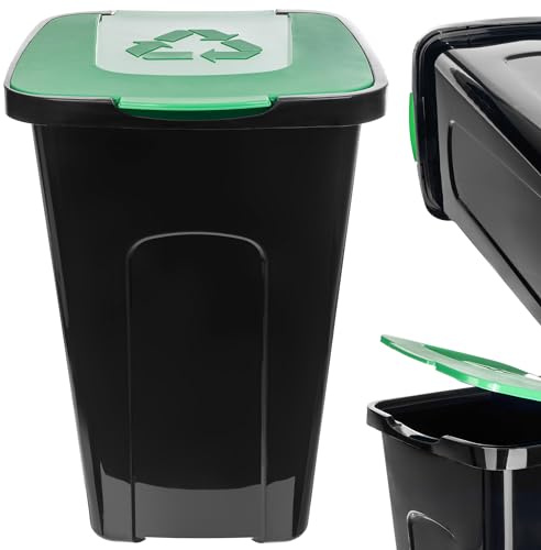 KADAX Voluminöser Eimer, 50L, rechteckiger Mülleimer aus Kunststoff-Polyurethan, Abfalleimer für Trennen von Glas, Plastik, Bioresten (Grün)