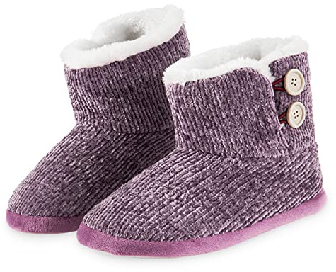 CityComfort Ladies Slippers, Faux Fur Bootie Slippers Women, Slipper Ankle Boots with Rubber Sole, House Slippers Indoor Outdoor (3/4 UK, Purple)