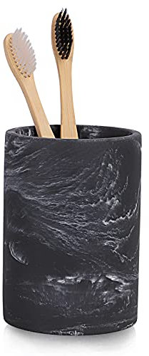 zccz Portaspazzolino da bagno effetto marmo, portaspazzolino elettrico e dentifricio, organizer per pennelli da trucco e rasoio, tazza per spazzolino effetto marmo nero