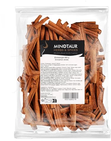 Minotaur Spices | Canela en rama 2 x 500 g (1 Kg) | aprox. 160-170 piezas | aprox. 8 cm de largo
