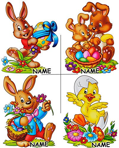 alles-meine.de GmbH 1 Stück großes Fensterbild - Osterhase & Osterküken - Frühling - incl. Name - statisch haftend - selbstklebend + wiederverwendbar/Sticker Fensterstick..
