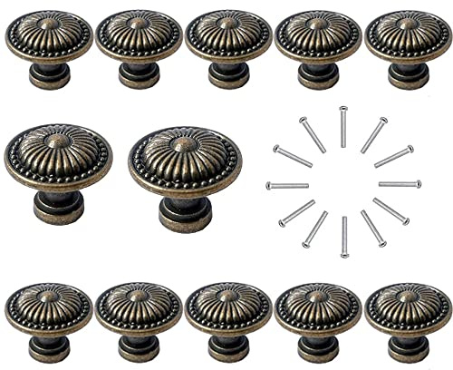 Coyanyu Vintage Cupboard knobs, 12 Pieces Antique Bronze Drawer Cabinet Knobs Furniture Pull Handle Kitchen Knob Retro Bronzy Hardware Doorknobs Knobs for Drawer/Door Wardrobe with 12 Screws