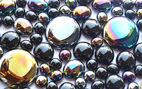 Bazare Masud e.K. Glasnuggets 230g Premium-Mix opak in 3 Größen 10-44 mm Nicht lichtdurchlässig, teilweise irisierend Muggelsteine Glassteine ca. 75 St. (schwarz Mix opak teilweise irisierend)