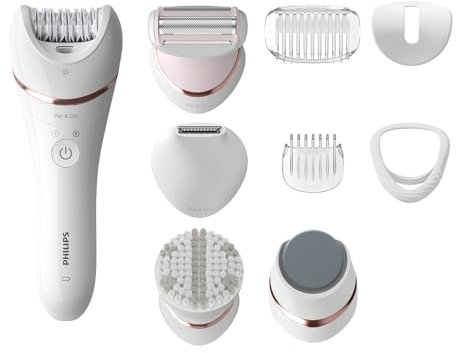 Philips Beauty Set Series 9000, All-in-One Epilierer für Körper, Gesicht und Füße, kabelloses Nass- und Trockengerät zur Haarentfernung und Hautpflege, mit 12 Zubehörteilen, Modell BRE740/90