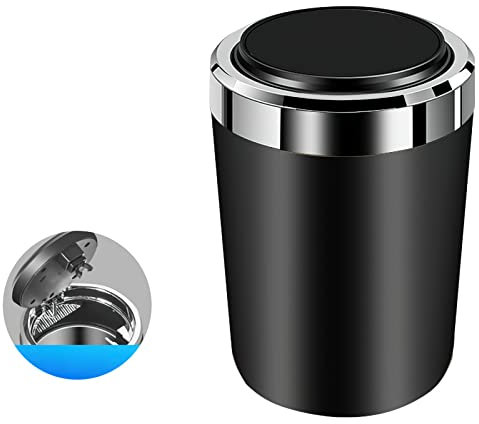 WT Aschenbecher Auto,Tragbarer Edelstahl Fahrzeug Rauchfreien Aschenbecher mit Deckel & LED Beleuchtet für Autos Vans Outdoor Camping(Schwarz)