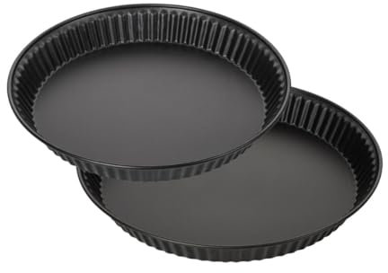 Zenker 9980050 Set de 2 moules à tartes ou quiches lorraines, plat à tarte, Acier inoxydable, Noir, Diamètres de 28 cm et 30 cm