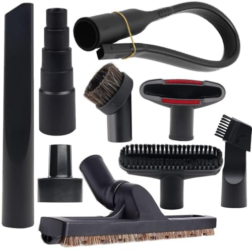 9 Pcs Universal Vacuum Attachments for Shop Vac Accessories with 2 1/2 to 1 1/4 & 1 7/8 to 1 Adapter for Shop Vac, 1 1/4 Brush Attachment Flexible Crevice Tool for Home and Car Interiors Cleaning