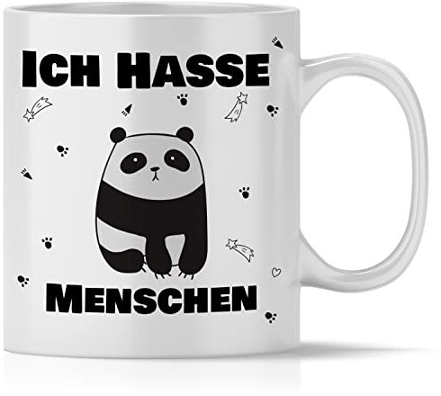 mindmonkeys® Tasse mit Spruch Ich hasse Menschen Panda für Büro Arbeit Kollegen Freund Freundin zum Geschenk Geschnekidee zum Geburtstag Vatertag Keramik 300 ml