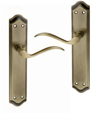 AZERODESIGN -Manillas Puertas Interior -Maneta Puerta Aluminio -Manilla Puerta Exterior -Manetas Puertas Interior Casa -Juego de Manivela con Placa Larga MARIOLA -Acabado en Bronce