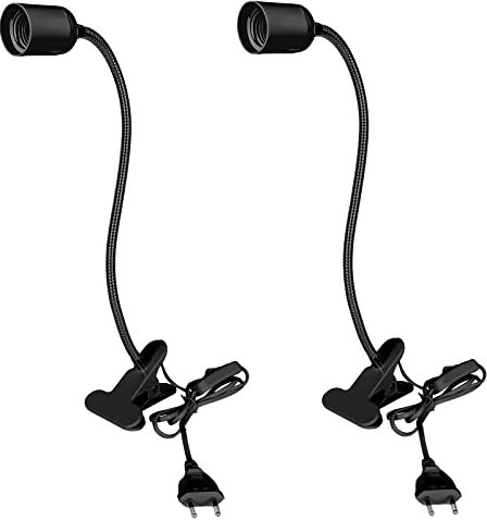 Nizirioo Douille E27 avec Clip: 2 Pièces Lampe Pince Col de Cygne Réglable à 360°, Câble Long avec Interrupteur Et Fiche, Noir (Sans Ampoule)