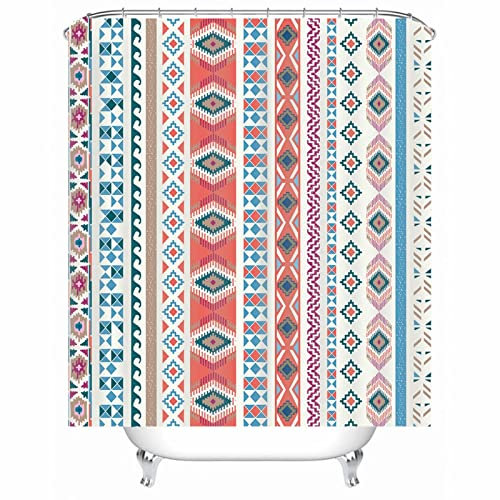 Whoiy Duschrollo Weiß, Duschvorhang Eckdusche 165X180cm Polyester Shower Curtains Kreis Quadrat Muster Waschbar Wasserdicht