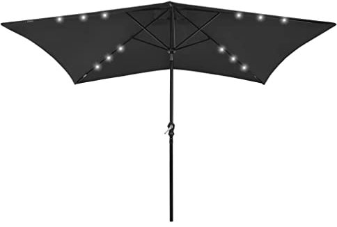 FIRBNUS Sombrilla de Jardín con LED y Poste de Acero Negro 200x300x247 cm Sombrilla Terraza Exterior Plegable y Portátil Parasol Patio Fácil Montaje para Terraza Balcón Piscina Leer con Amigos