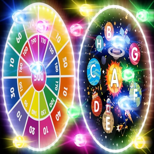 ONLYFUN Cible de fléchettes Lumineuse de 48 cm pour Enfants - avec balles adhésives LED - pour l'intérieur et l'extérieur - Cadeau pour garçons et Filles de 3 à 12 Ans