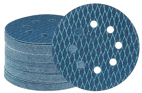 QUARKZMAN 50uds Diamante Forma Lijado Discos 5 Pulgadas 60 Grano Gancho y Bucle Azul Rombo Lija Papel Pescado Escala 8 Agujeros Lijadora Acabado Discos, Húmedos y Secos Pulido