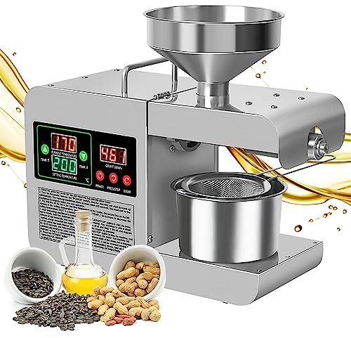 Oil Press Machine, Automatic Oil Press Machine 820W Electric Kitchen Oil Press Extractor 40-240℃ Adjustable Stainless Steel Oil Press Machine for Flaxseed Peanut Hemp Seeds