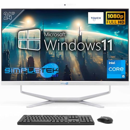 SIMPLETEK - All-in-One-Desktop-PC mit 24 Zoll Full HD Touchscreen | Core i5-8GB RAM und 240GB SSD | Windows 11 Pro und integrierte Webcam