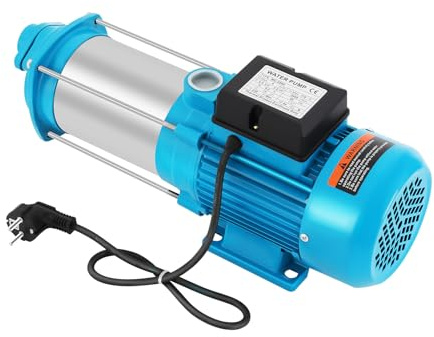 Kreiselpumpe Hauswasserwerk Gartenpumpe Edelstahl Wasserpumpe für Einen Garten Hat Wasserpumpen Elektrische Tauchwasserpumpe,4000L/H 9.8bar mit Schaltautomatik Manometer Druckschalter (2500W)