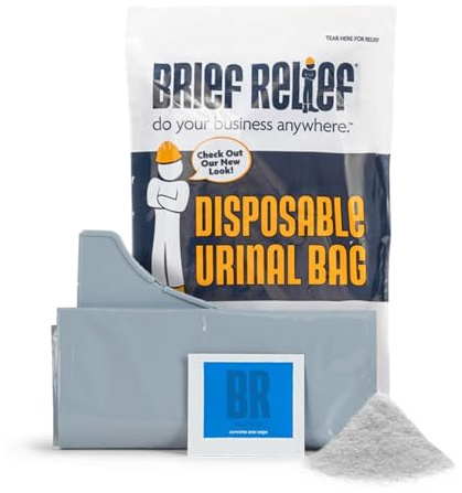 Brief Relief Disposable Urinal/Pee Bag (50 Pack) - Unisex Portable Bladder Relief - No Odors, No Spills - Instant Gelling Powder and Wet Wipe (Construction Workers, Outdoor Crews, Remote Sites)