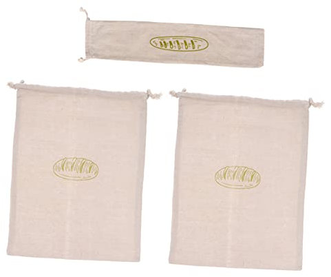Zerodeko 3pcs Bread Bags to Keep Bread Fresh Linen Storage Bag for Homemade Reusable Drawstring Loaf Pouches