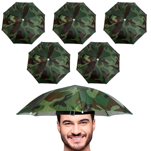 MEGYAD 5 Stück Regenschirm Hut: 69cm Angelschirm mit Elastischem Band Regenschirmhut Faltbarer Regenschirm Hut Erwachsene & Kinder, UV-Schutz Kopf Regenhut Angeln, für Strand Radfahren Angeln