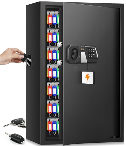 Mejasg Feuerfester Schlüsselkasten mit Zahlencode für 144 Schlüssel, Schlüsseltresor Schlüsselsafe Aussen mit Seitlichem Schlüsseleinwurf&Verstellbarer Schlüsselleiste, Schlüsselschrank für Büros Lage