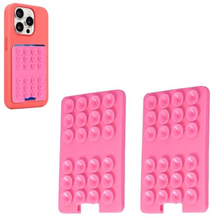 Vilbocr 2 in 1 Silicone Suction Cup Phone Holder & Wallet, Adhesive Mount, Non Slip, Compatible with iPhone, Samsung Galaxy, HTC, 1-4 Card Holder, Pink
