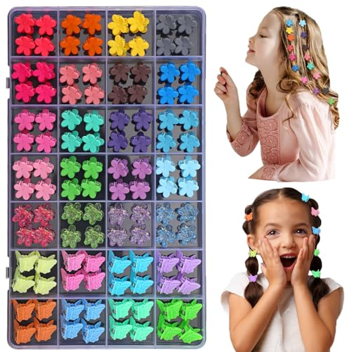 112 Pcs Baby Hair Clips - 28 Color Mini Flower and Butterfly Clips for Girls, Toddlers - Small Claw Clips With Organizer Box - Cute Hair Accessories