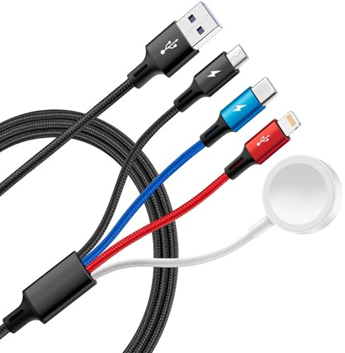 Minlu 4 in 1 Multi USB Ladekabel für Apple Watch Ladekabel, Apple Watch Ladegerät [1.2M 3.5A] iWatch & iPhone Ladekabels für Magnetic Wireless iWatch Serie 10/9/8/7/6/5/4/3/2/1/iPhone/Android