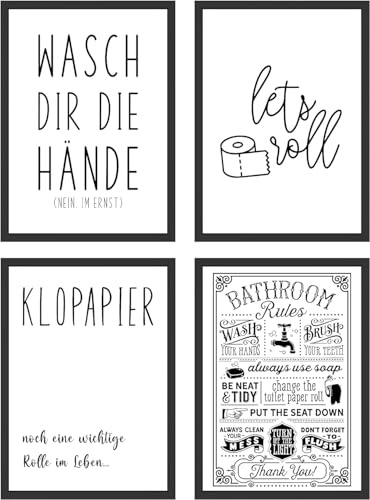 WBdesignz 4er Set Badezimmer Poster für 30x40 Bilderrahmen (ohne Rahmen)