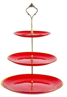YHHIRCH Alzata per torte a 3 livelli, in plastica, rotonda, per cupcake, dessert, per tè, matrimoni, compleanni (B)