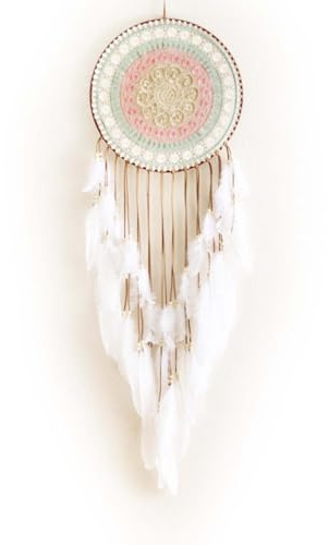 Acchiappasogni, grande acchiappasogni da appendere alla parete, realizzato a mano, con piume bianche, per adulti e bambini, decorazione artistica da parete per decorazione artistica da parete (A)