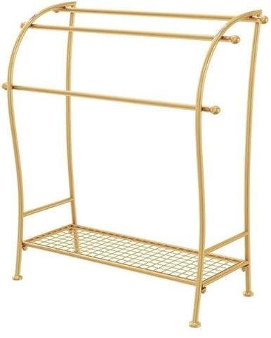 Perchero de metal independiente con 3 niveles para baño, dormitorio, playa, jacuzzi, gimnasio, piscina, organizador de toallas y mantas (dorado)