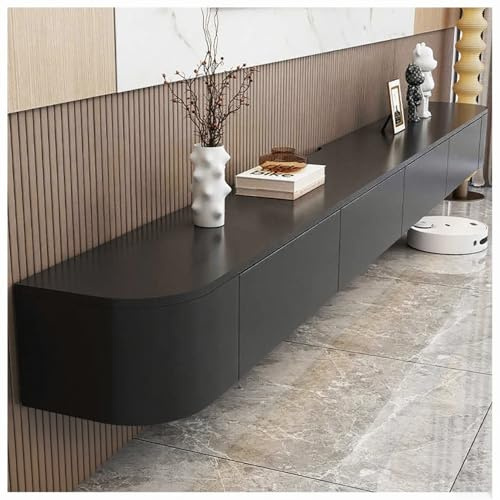 Aipunlus Wall Mounted TV Unit, Floating TV Stand Cabinet, Black Floating TV Cabinet with Doors in Media Wall Unit, Entertainment Storage TV Console for Living Room and Office (Black, 240cm/94.5in)
