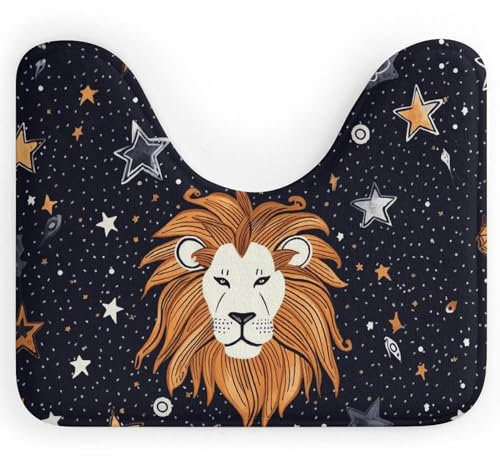 RTFGHJS U-förmiger WC-Vorleger, ultraweicher Badteppich, Löwe und Sterne, rutschfeste Badezimmermatte, hohe Saugfähigkeit, WC-Vorleger für Badezimmerboden, 50,8 x 40,6 cm, leicht zu reinigen