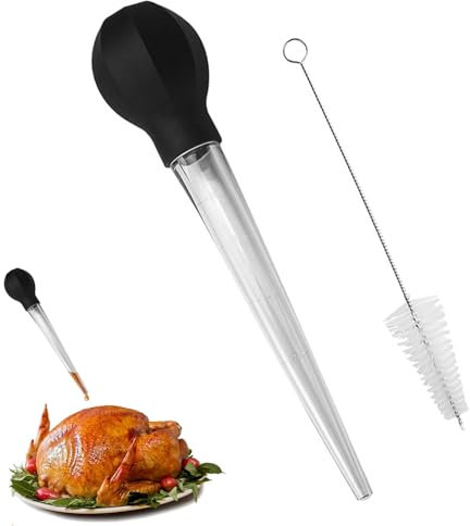 Set di baster per tacchino, in silicone resistente al calore, con spazzola per la pulizia, contagocce per olio di tacchino con pennello, per cucinare tacchino, pollo, barbecue, arrosti e molto altro