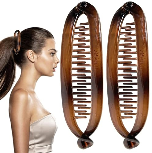 Banana clip cabello grueso, clips de plátano para cabello,Clips de doble cabello soportes de cola de caballo Barrettes - 2x Accesorios de estilo clásico sin deslizamiento, agujeros fuertes par