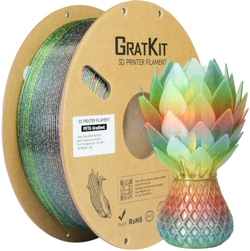 GratKit Glitzer Regenbogen PETG Gradient Filament 1.75mm 1kg | Durchscheinend Rainbow Farbverlauf, Leicht drucken, Maßgenauigkeit +/- 0,02mm, Lampenschirmen Dekorationen