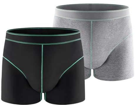 Carer Incontinence Underwear for Men Washable Mens Cotton Incontinence Boxer Briefs with Front 100ml Absorbent Bladder Leak Proof Underwear 2pk-S (Black,Gray)