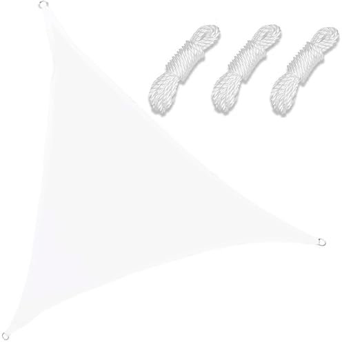 Generico Tenda da Sole per Esterno, Impermeabile Vela Ombreggiante Triangolare 5x5x5m con Anelli D & Corde, Tenda a Vela Protezione UV 98% per Giardino, Balcone, Terrazza(White)