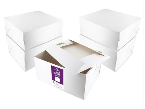 Culpitt 16 x 12 Oblong Cake Boxes With Lid | 5 Pack| Rectangle Box, Rigid Transport And Protection For Birthday, Wedding, And Celebration Bakes, Recyclable Cardboard Bakery Boxes - Pack Of 5