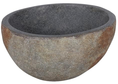 Differnz Lavabo Bali Ø23-25 cm - Lave Main en Pierre Naturelle Sans Débordement - Vasque à Poser - Évier Rond - Accessoire de Salle de Bain - Gris