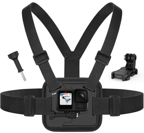 TesRock Bröstrem Bröstselar Kompatibel med GoPro DJI Osmo AKASO Insta360 Actionkameror, Bröstsele Chesty Bröstbälte Justerbar Bekväm och Stabil - Svart