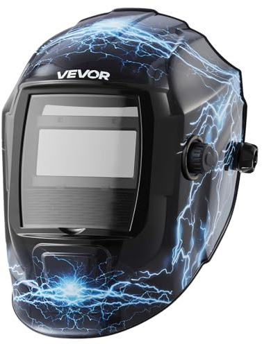 VEVOR Casque de Soudage Solaire à Obscurcissement Automatique Couleur Réelle 93 x 42,9 mm, avec 2 Capteurs d'arc, Teinte DIN 4/9-13, pour Soudage TIG MIG Arc, Meulage, Série CRIUS, Motif Éclair Bleu