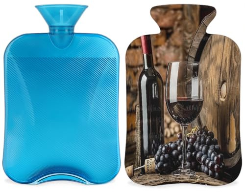Bouteille d'eau chaude en verre à vin rouge avec couvercle, bouteille de vin en bois de raisin 2 L pour soulager la douleur, cou doux et épaules, chauffe-mains et pieds, compression chaude et froide