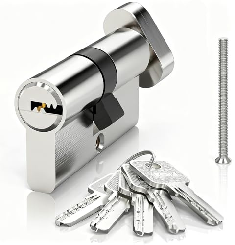 Alrens 30T/30 mm Door Lock with 5 Keys, Lock Barrel and Keys Set, Patio Door Lock, Front Door Locks, Euro Copper Cylinder Lock, Iron Zinc Alloy Lock Cylinder, Anti Picking, Anti Drill, Anti Snap