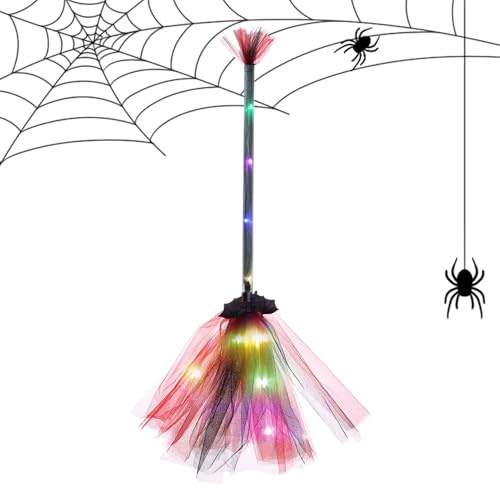 Escoba de Halloween - Escoba Iluminada con LED para Decoración De Habitación - Disfraces Decoración Navidad Jardín Puerta Exterior para Niñas Y Niños Vacaciones