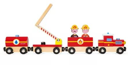 Générique Story Train Pompiers en Bois, Train de Jouet Éducatif avec Locomotive et Wagons, Thème Pompiers, pour Enfants