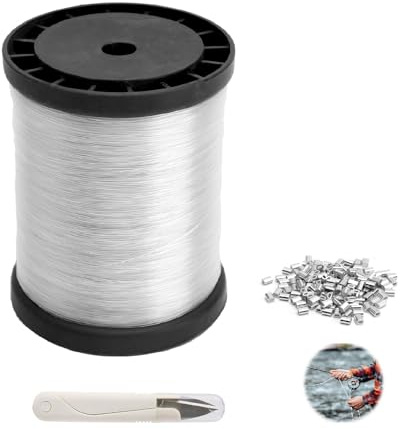 JYYWTSI Filo di Nylon, Resistente Agli Strappi Filo Nylon Trasparente con 120 Manicotti ad Anello di Aggraffatura in Alluminio e 1 Forbice, Lenza da Pesca per fai da te Pesca Artigianato Gioielli