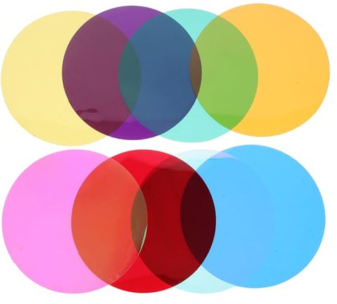 LOORGVEL Lot de 8 Filtres de Couleur Autocollants 10 Cm pour Éclairage LED, Films Teintés pour Ambiance Chaude, Feuilles de Gel Stroboscopiques Polyvalentes pour Studio Photo, Scène et